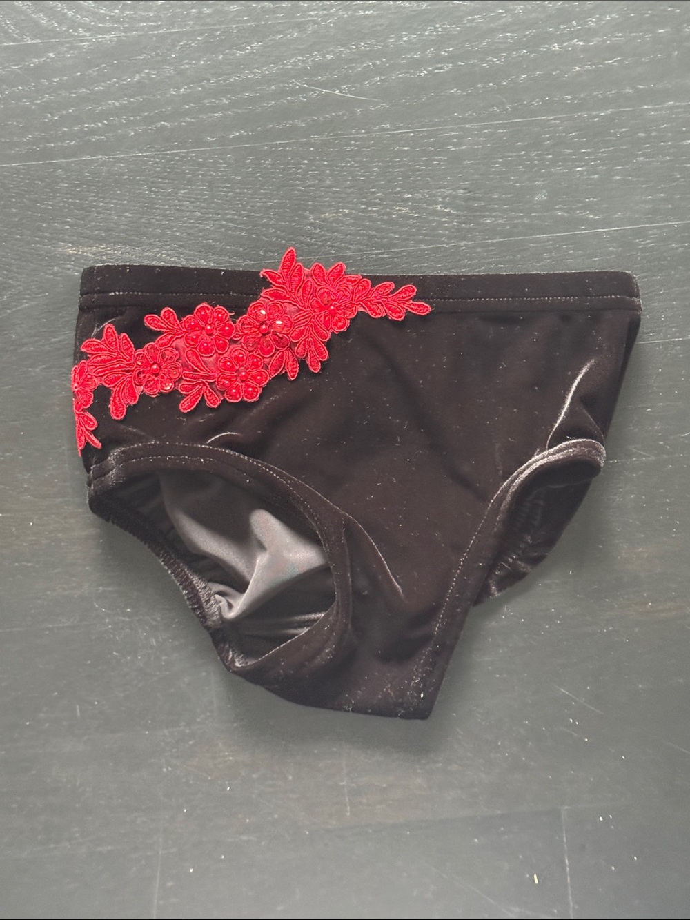 Black Dance Briefs with Red Floral Applique